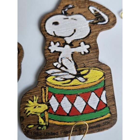Snoopy and Woodstock Christmas Ornaments Vintage Set of 3 50s & 60s Wooden Retro - Picture 3 of 10